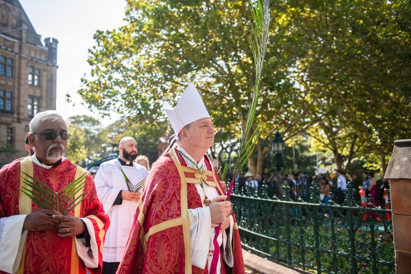 Catholic faithful on a palm Sunday Procession