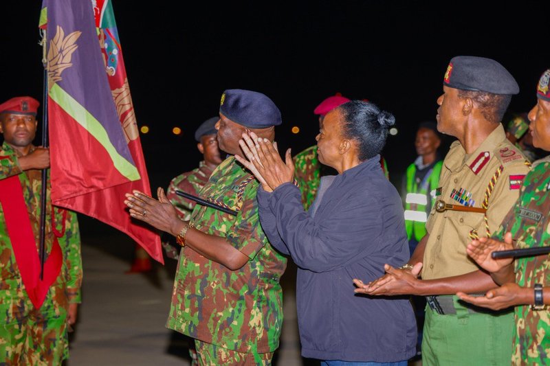 Some of the 208 police offices arriving from Haiti Peace Mission. The officers were recived at JKIA by Monica Juma and Inspector General Douglas Kanja.