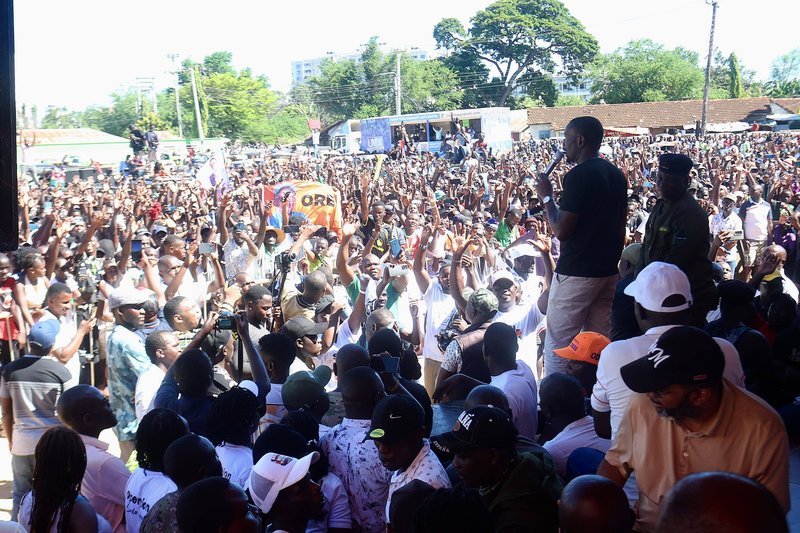 Nairobi Senator during the Linda Mwananchi rally at Tononoka Grounds in Mombasa. Sifuna and is ODM faction rallied supporters to register as they get ready to bring change in the Country