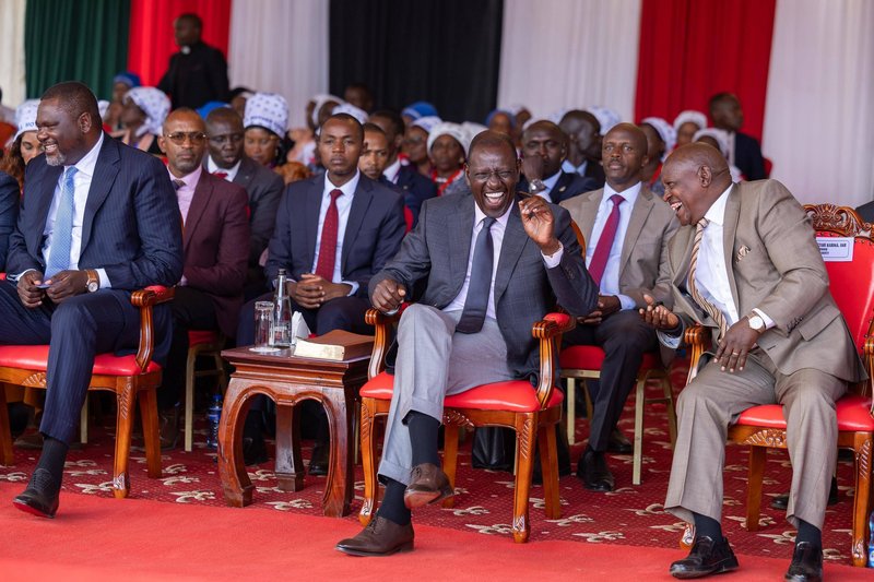 President William Ruto and Nyeri Governor Mutahi Gahiga at AIPCA Holy Oil Consecration at Mukaro South Diocese in Nyeri County